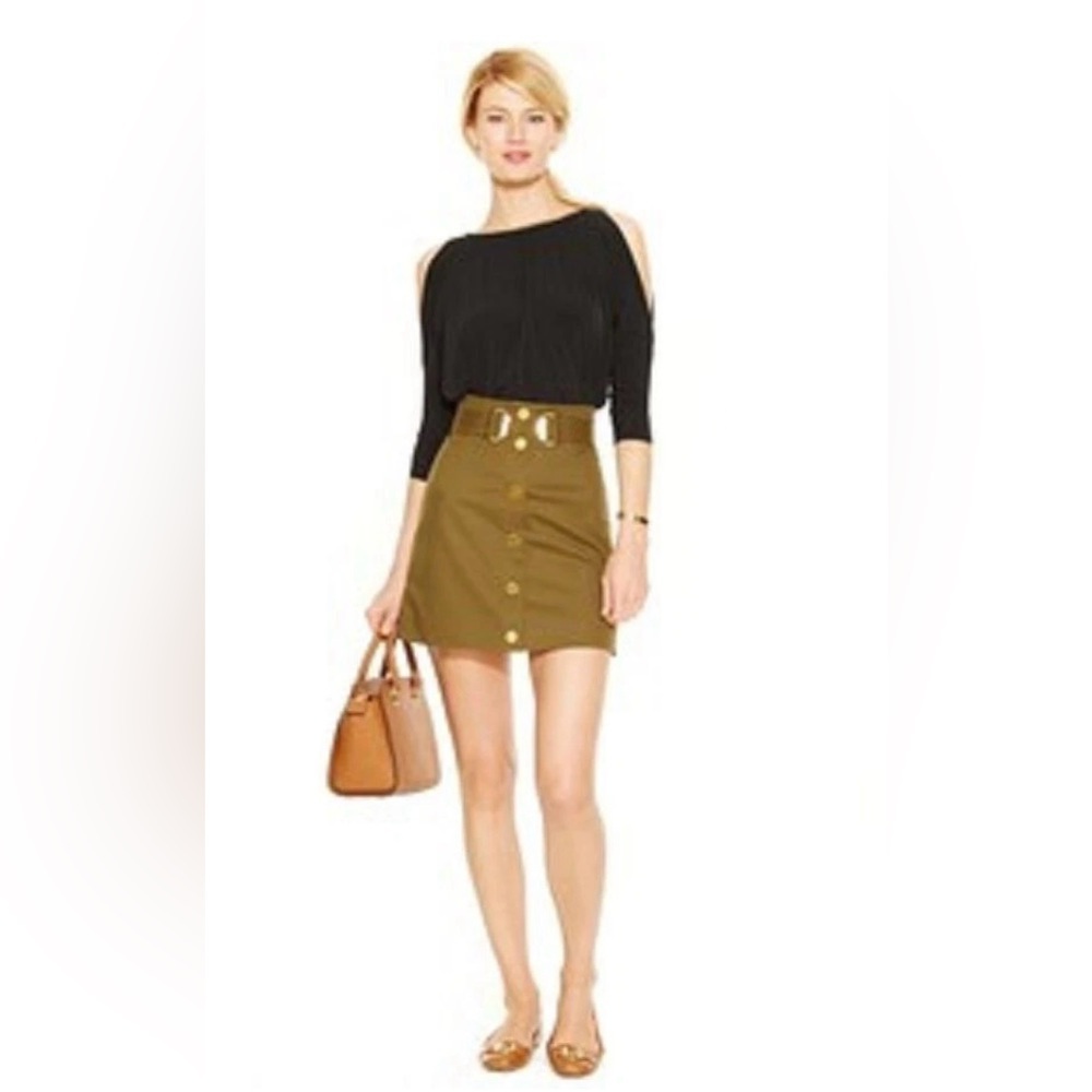 Michael Kors Skirt D Ring Snap Front Army Green Cotton
